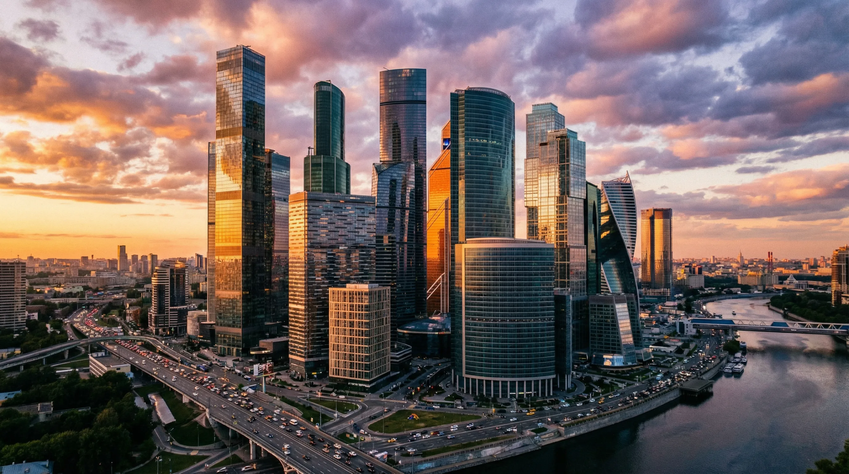 花都影视精选视频 - 都市黄昏航拍全景